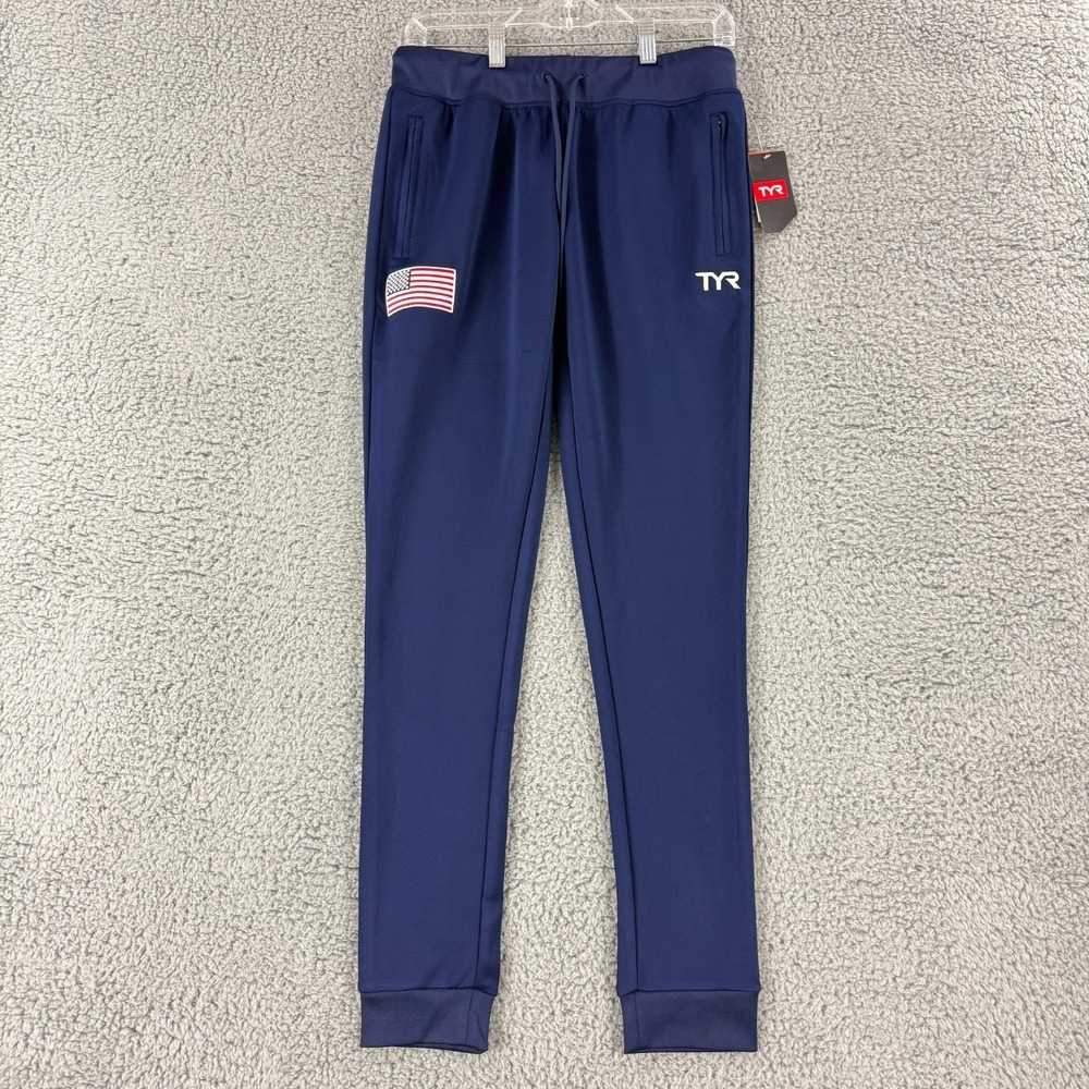 TYR Alliance Podium Jogger Pants Women Small Blue Pull On Drawstring Stretch Gym